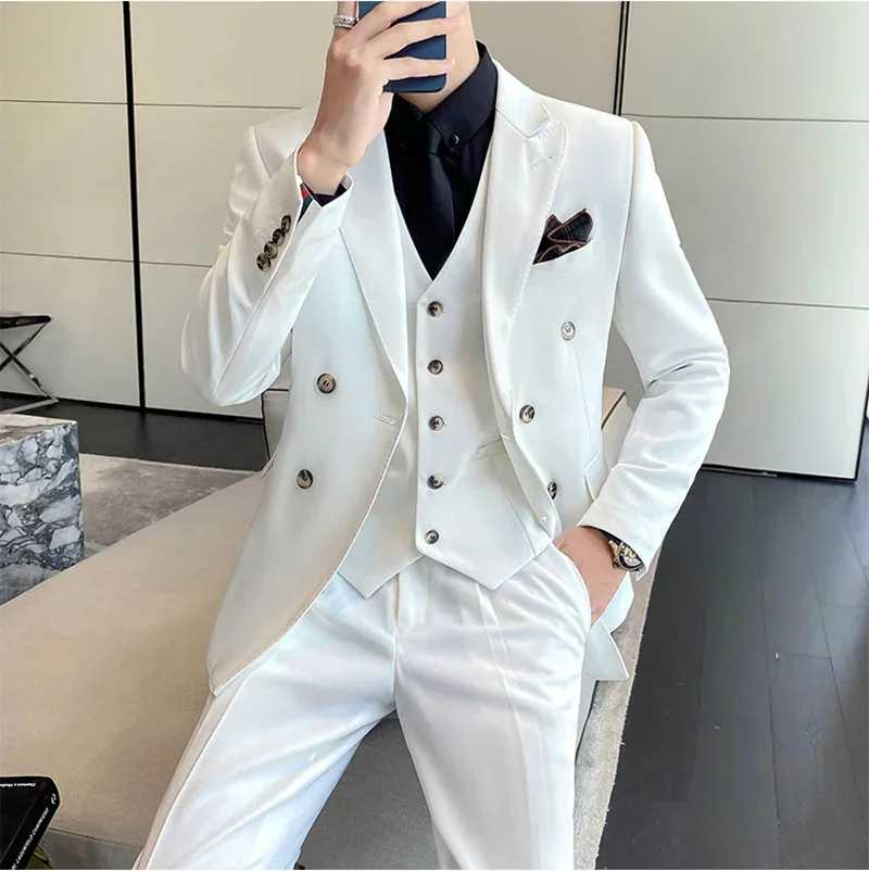 

Boutique 6XL [Blazer + Trousers + Vest] Men's Suit Fashion Elegant Italian Style Double Breasted Gentleman's Formal 3 Piece Set