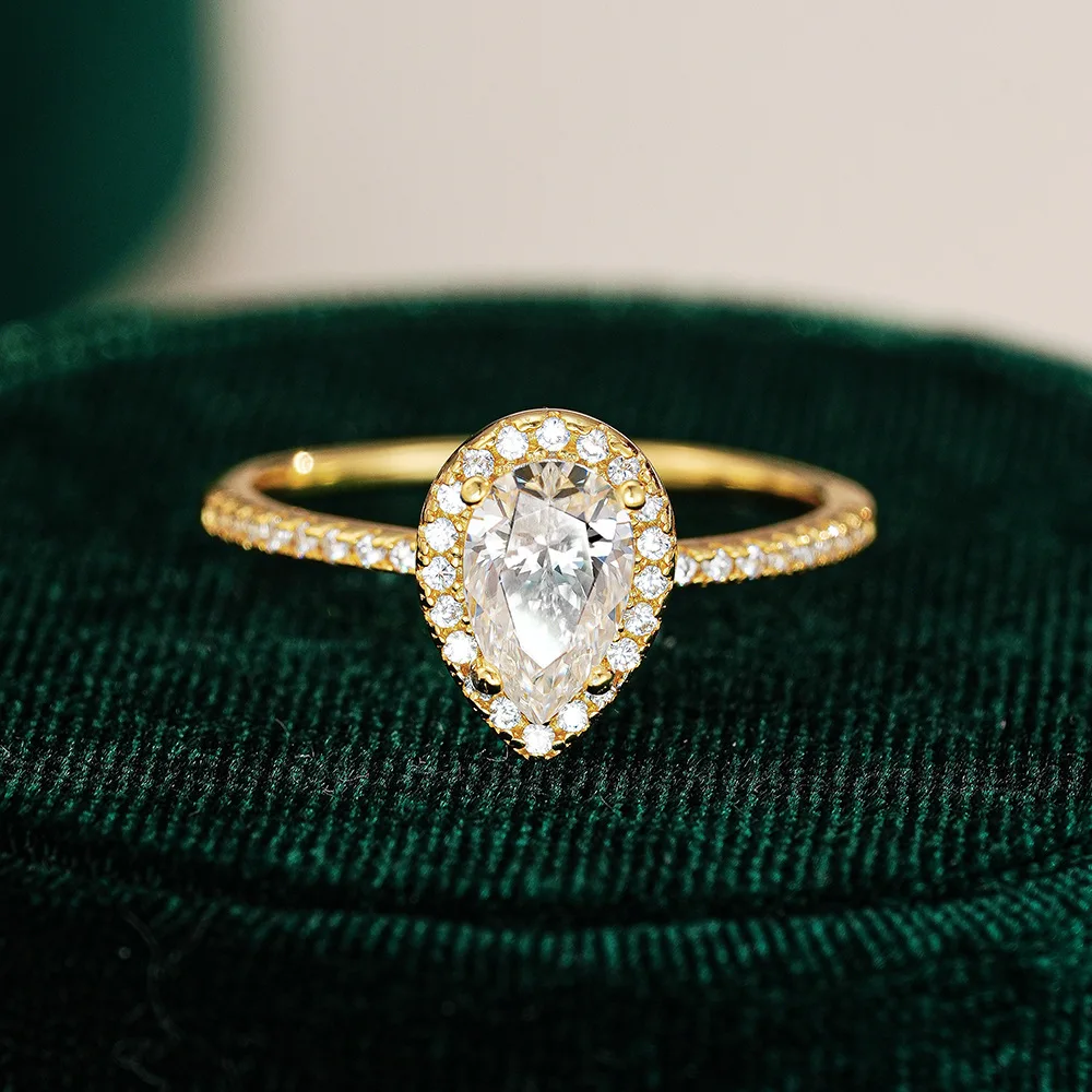 

Luxury 100% Real 18k Gold Moissanite diamond ring 1 karat water drop ring women's engagement ring