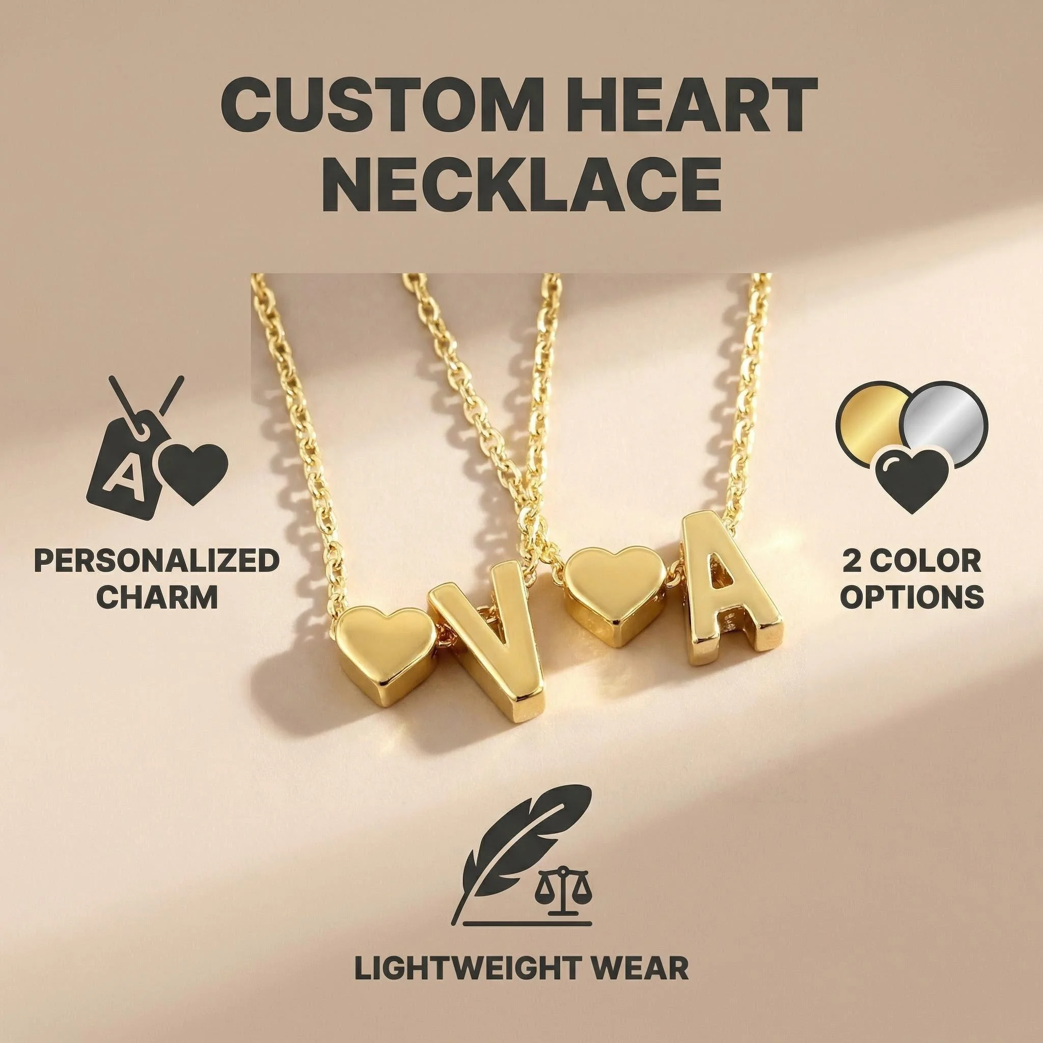 Schicke Mini-Herz-Halskette, zarte Gold- und Silberkette mit personalisiertem Buchstaben- oder Namensanhänger für Damen, eleganter Choker-Schmuck, ideales Geschenk – Detail 10