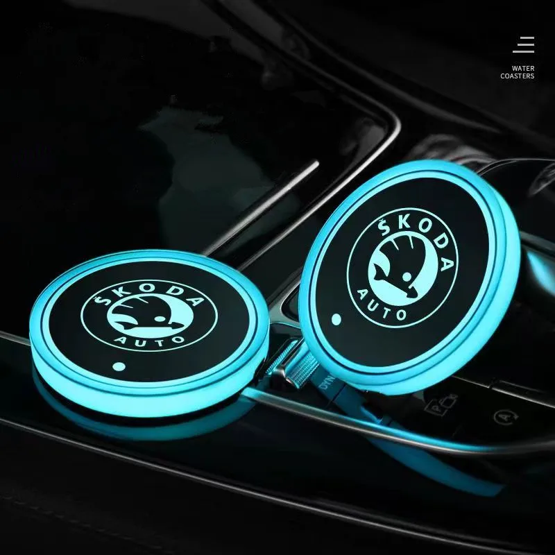 7 Color LED Car Cup Holder Light Luminous Coaster Water Cup Pad For Skoda Octavia A5 A7 RS Fabia Superb Accessories