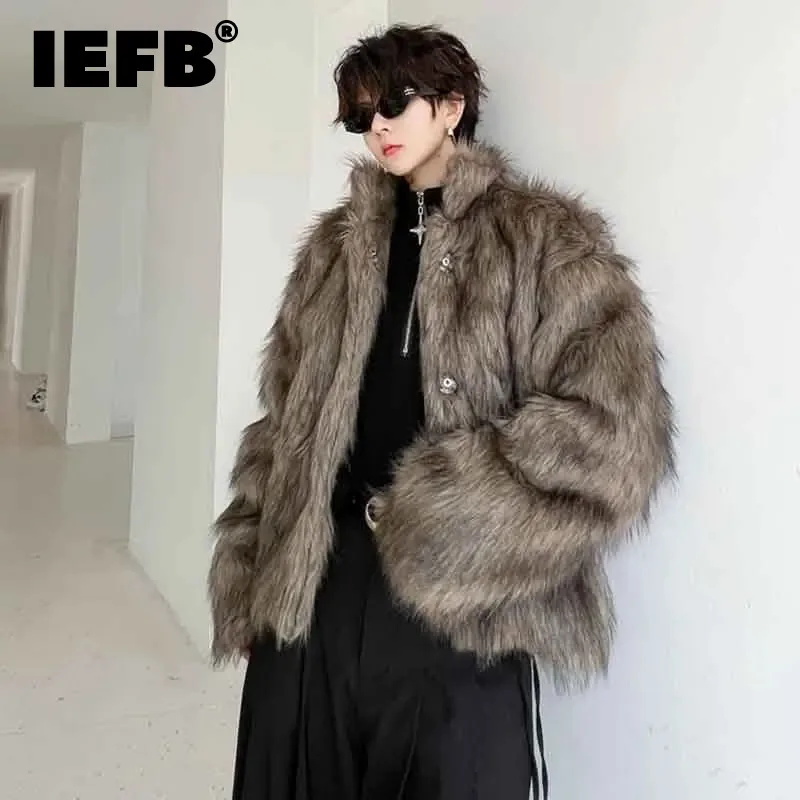 IEFB Winter Men's Dark Faux Fur Cotton Coat Fashion Korean Style Loose Woolen Cardigan Jackets Trend Male Autumn New 9C2877