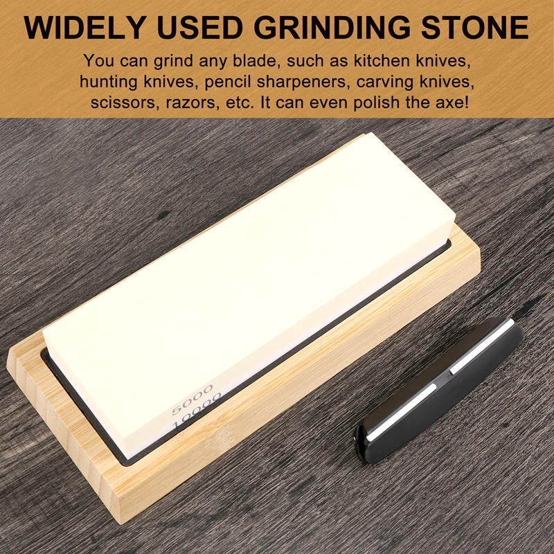 Whetstone Set,5000/10000 Grit Double-Sided Knife Sharpening Stone For Kitchen,Non-Slip Bamboo Base And Angle Guide