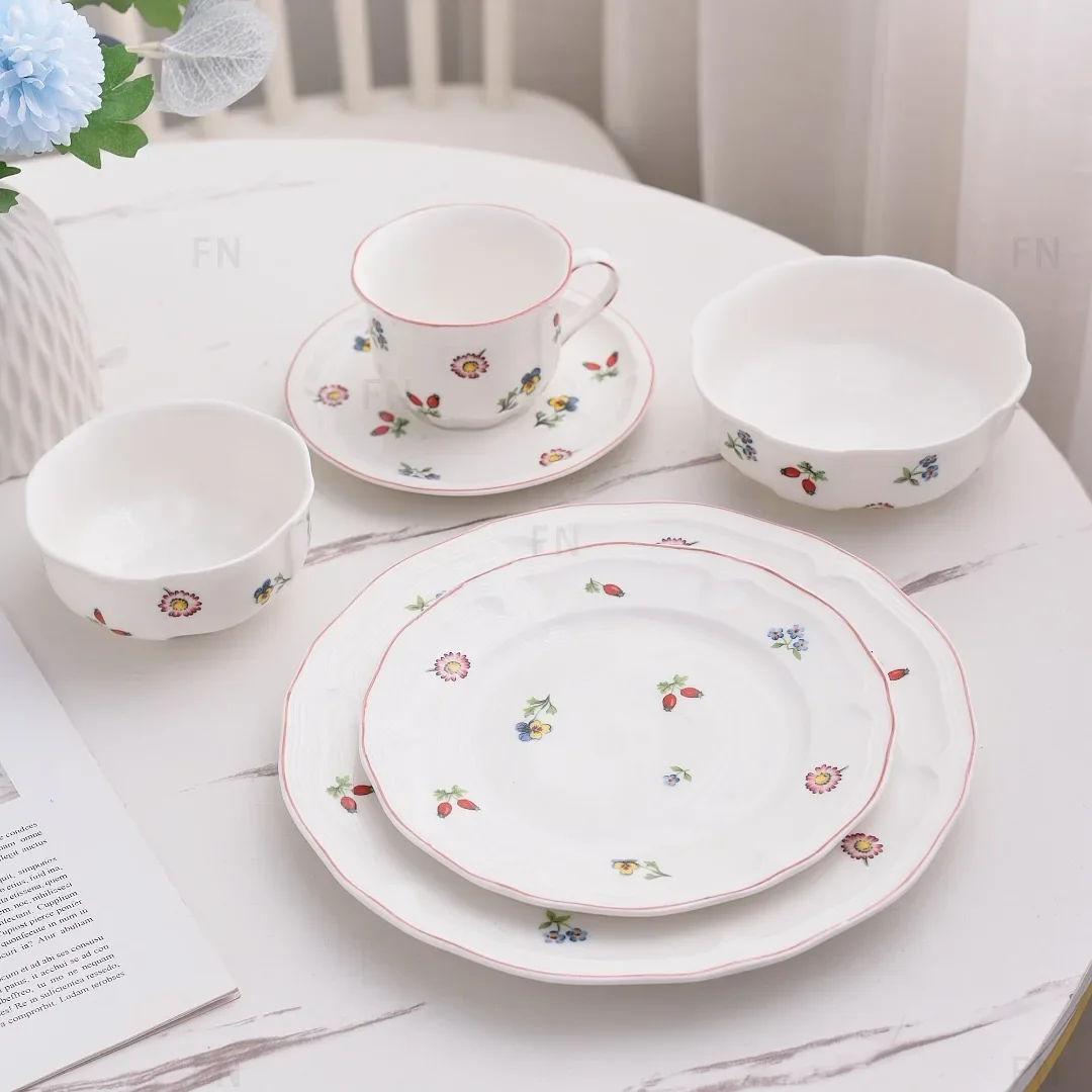 Broken Flower Series Tableware, Simple Garden, Small Fresh Bowls, Coffee Cups, Saucers, Salad Bowls, Small Plates, Small Bowls