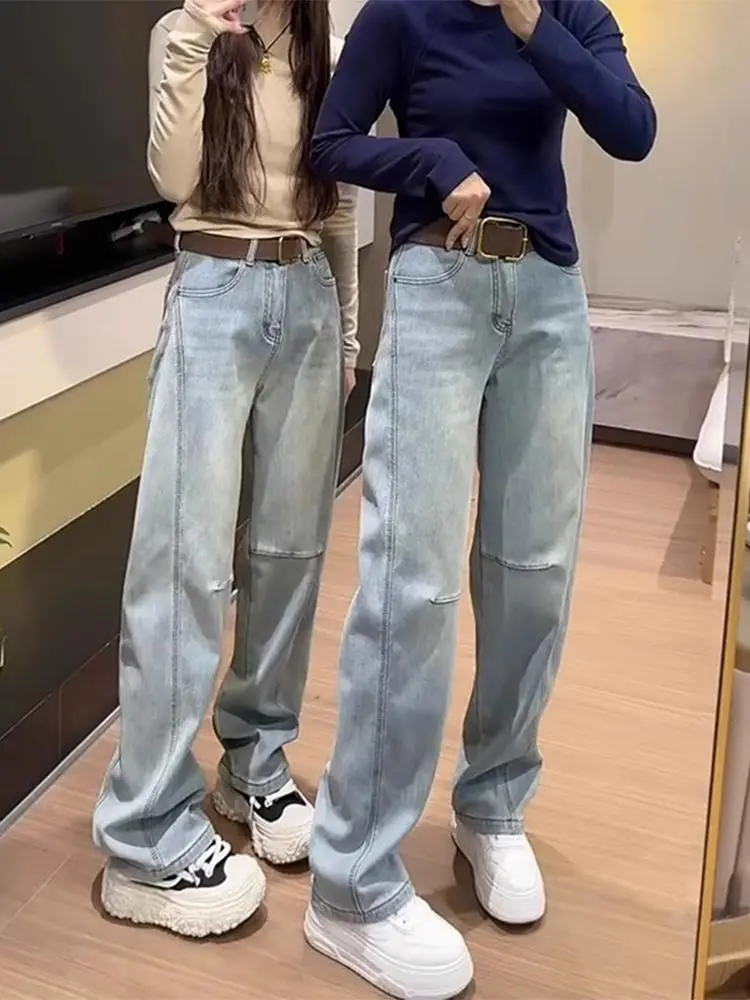 

Blue Slim Fit Knife Jeans Women's Spring New plus Size High Waist Slimming Small Size Drapey Wide Leg Pants
