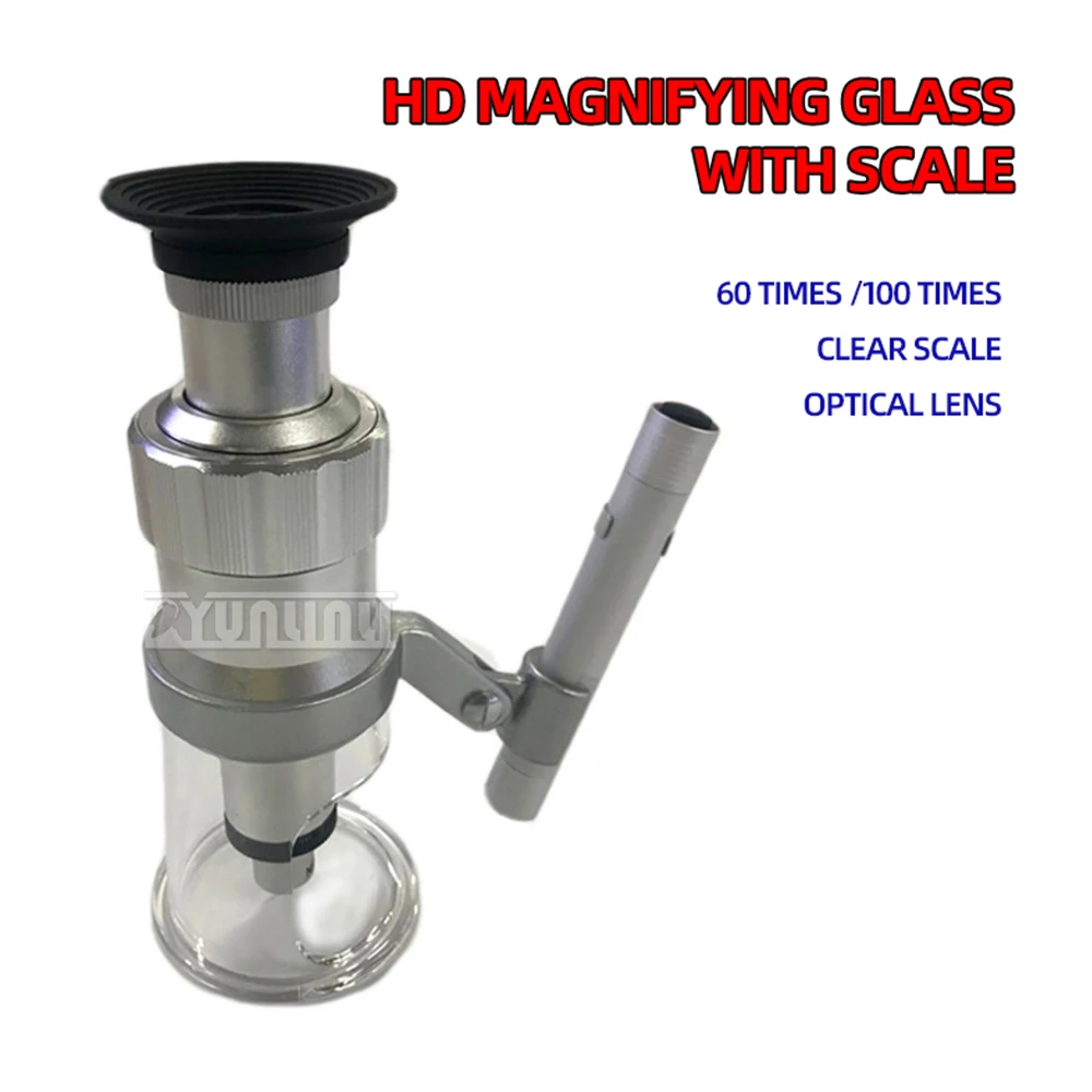 2026 Hundred times lens HD 100x with scale High power magnifier glass microscope with tape measure Lab institute Tools