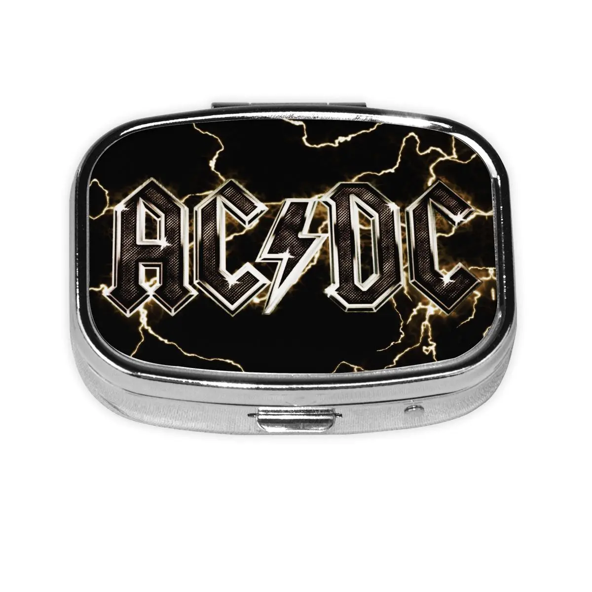 

Metal AC DC Rock Roll Band Travel Square Pills Organizer Heavy Metal Music Medicine Box Pill Box Splitters Storage Box