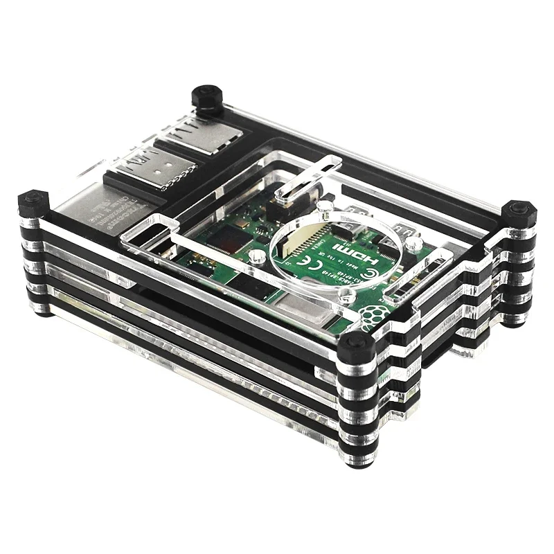 Raspberry Pi 4 Acrylic Case 9 Layer Protection Shell Optional Cooling Fan Heat Sink for Raspberry Pi 4 Model B Pi 4