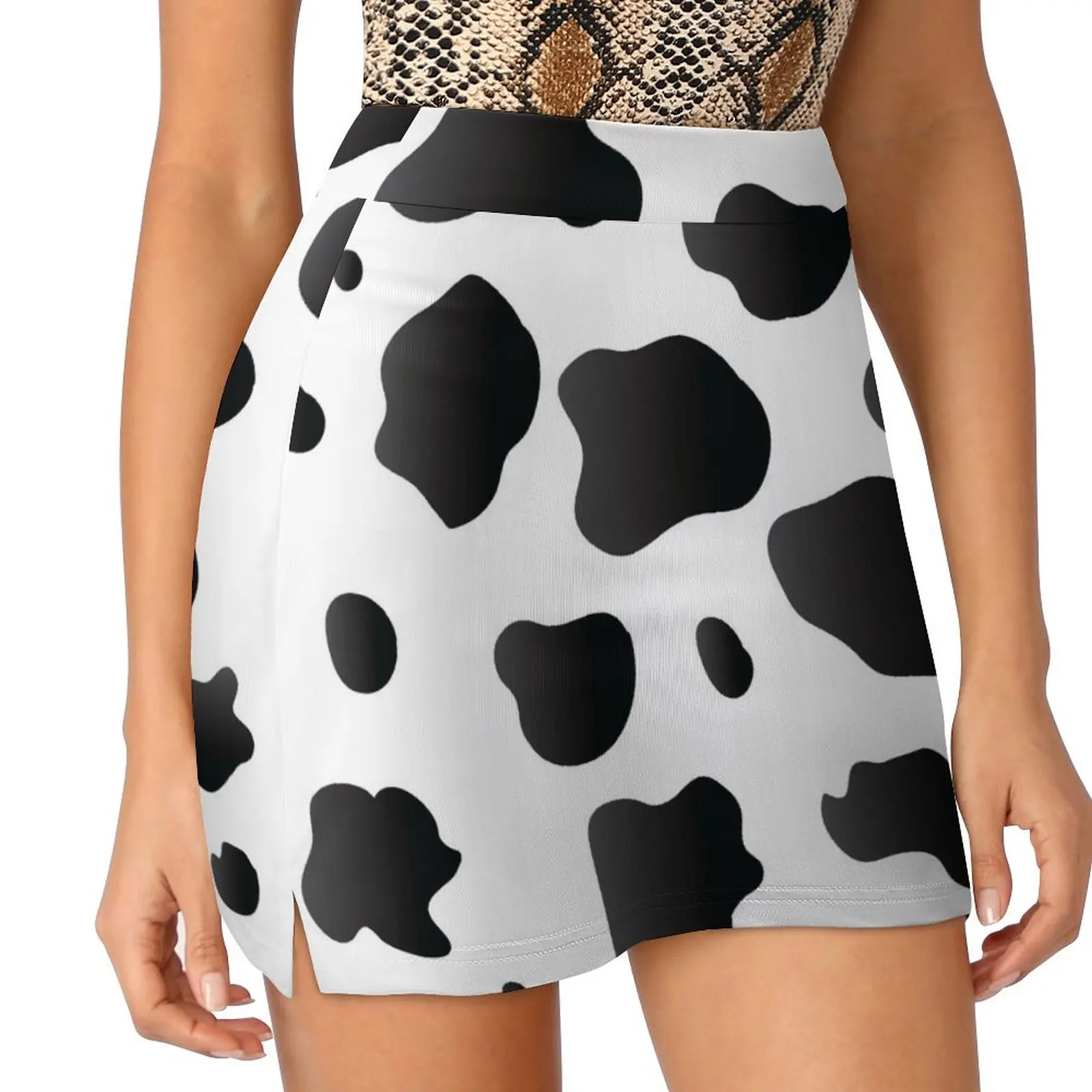 Halloween Cow Day Spots Wild Animal Costume Pattern Mini Skirt mini denim skirt Skirt satin women's clothing trend 2025