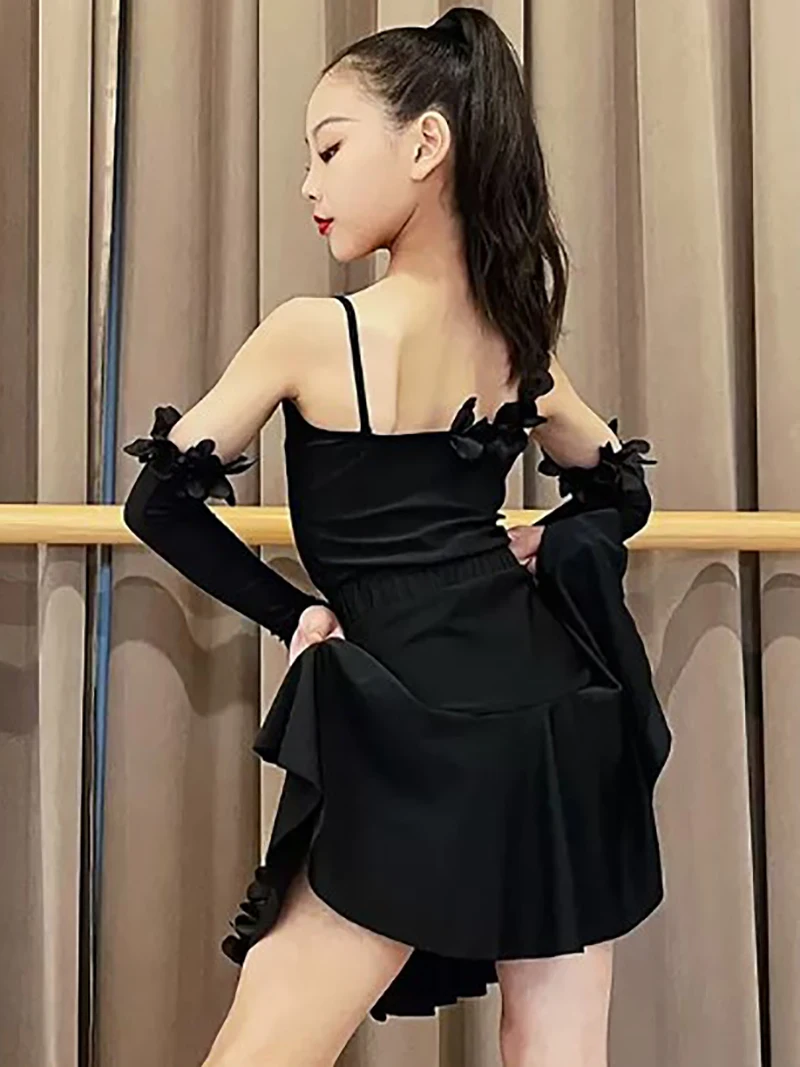 Kinder Meisje Latin Dans Geplooide Rok Training Pakken Rugloze Samba Stierenvechten Chacha Rumba Professionele Wedstrijd Kostuum