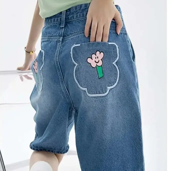 

Embroidery Jean Shorts Pants In Five Minutes High Waist Sense Of Design Vintage Summer Wide Leg Pants 2024 New Bottoms Summer