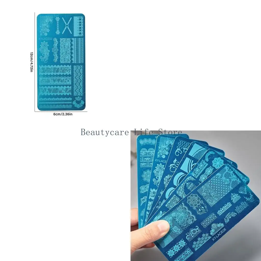 652C 6PCS Nail Art Supplies Metal Stamping Plates Set for Creative Stamping Designs Including Leaves and Geometric Shapes