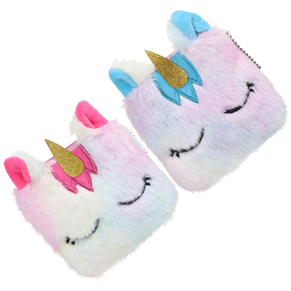 2Pcs Unicorn Shaped Coin Purse Coin Container Plush Change Purse Small Wallet Random Color Coin