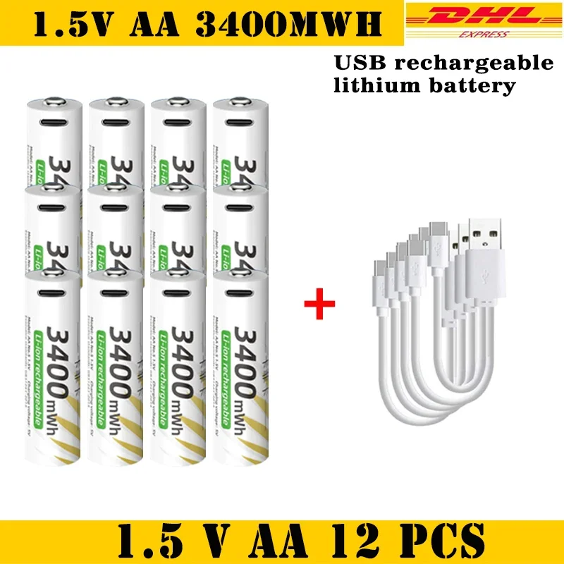 

Big promotion Li-ion AAA and AA Rechargeable Batteries USB Lithium-ion 3400mWh 1.5V AA +800mWh 1.5V AAA Battery air transport