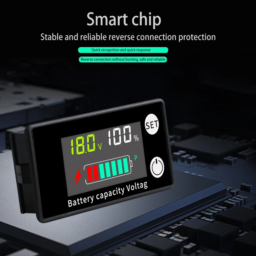 Battery Capacity Indicator DC 8V-100V LCD Acid Lithium LiFePO4 Car Motorcycle Digital Voltmeter Two-wire with Alarm Function