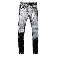 2025 Summer New Men's Graffiti Ink Skinny Jeans y2k Harajuku Fashion Retro Trend Casual Street Hip-hop Slim Niche Men's Bottoms