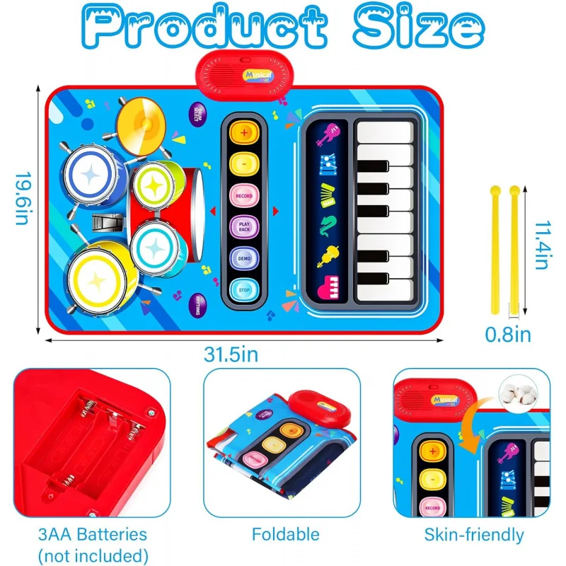 Mata muzyczna dla niemowląt Zabawki dla maluchów w wieku 1-2 - 2 w 1 Mata do zabawy dla niemowląt - Zabawka muzyczna dla niemowląt 12-18 miesięcy