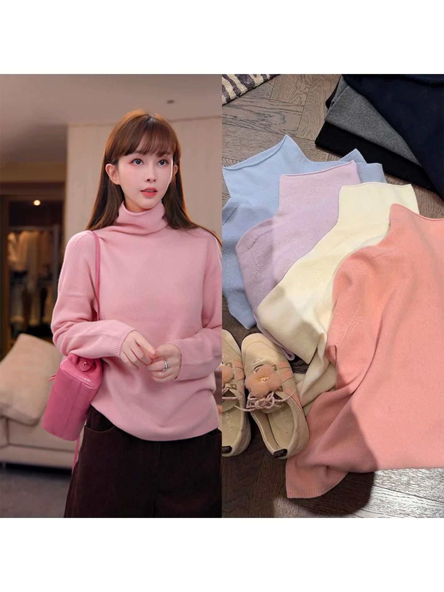

Mimius Women's Sl f High Ne-Piece Wool Camere Sweater Soft Skin-Friendly Slimming Base Layer Knitwear