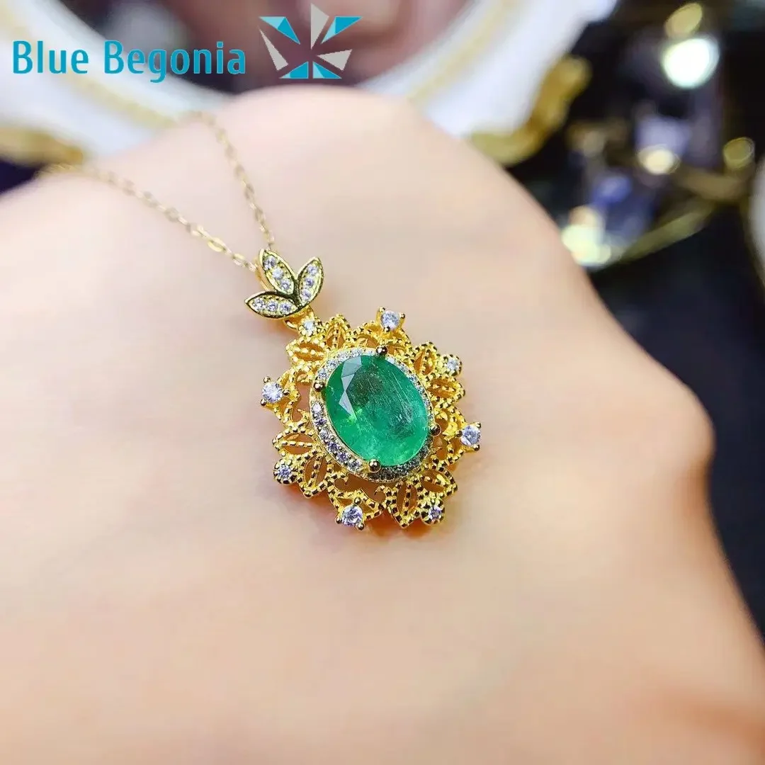 925 Sterling Silver Emerald Pendant Fine Jewelry Luxury Jewelry Designer Engagement Necklaces for Women 7*9mm Gemstone