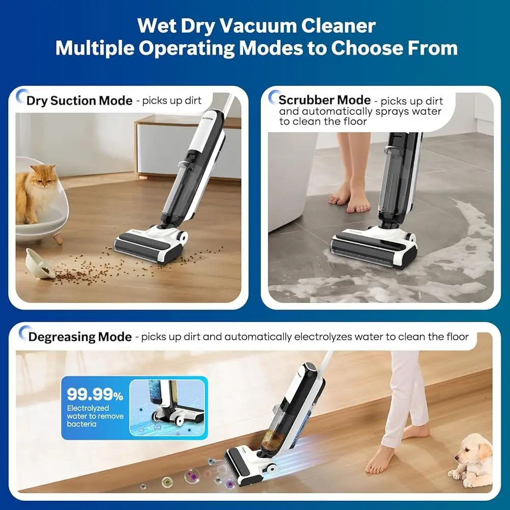Cordless Wet Dry Vacuum Cleaner Electrolyzed Water Technology Self Cleaning Lightweight Digital Display Multi Surface HEPA