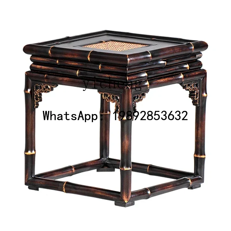 

X5 eight immortals stool dining room living room square Ming-style retro advanced brown-red new Chinese bamboo stool