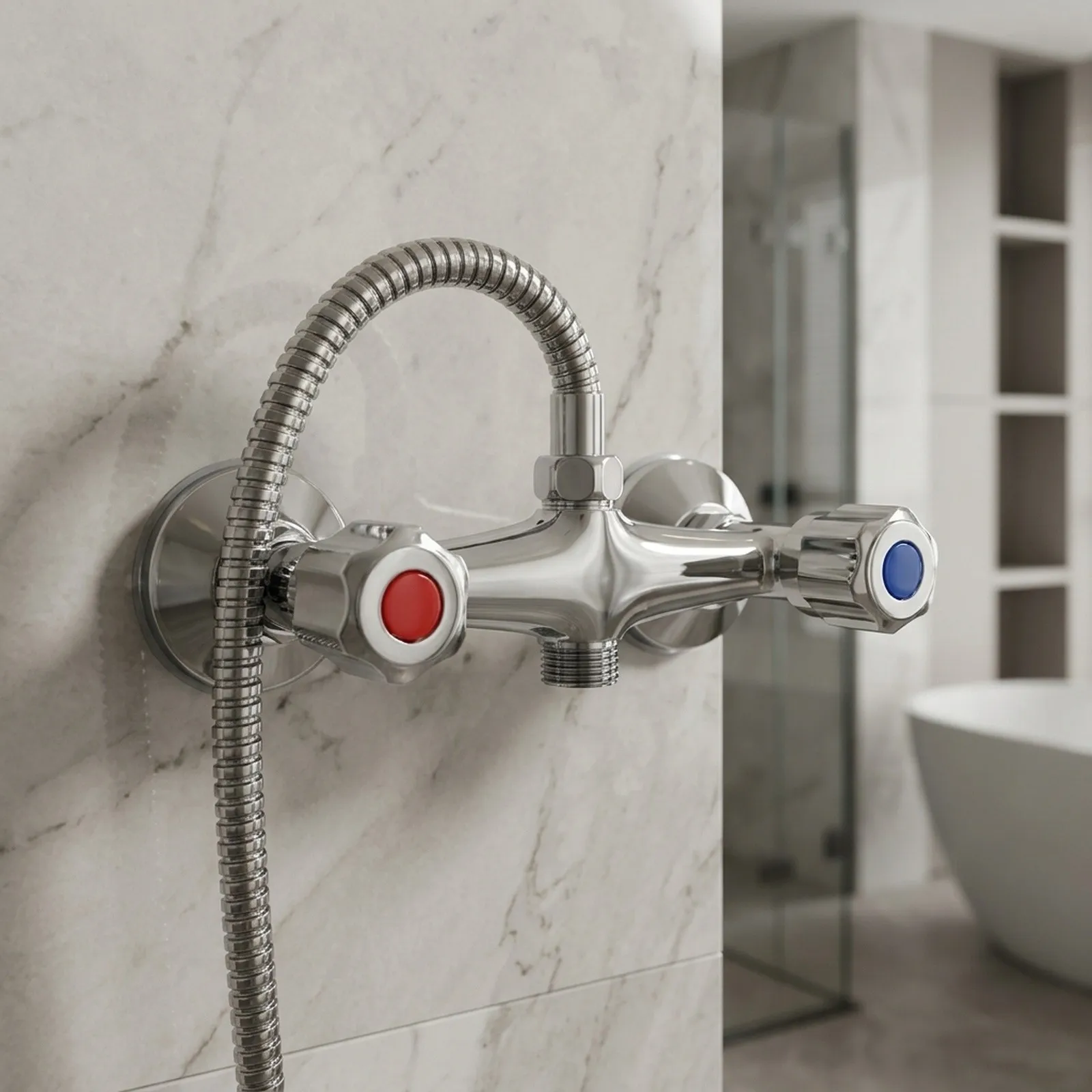 Brass Valve Twin Outlet Chrome Shower Mixer for taps Bar Copper Construction Precision Workmanship Easy Assembly
