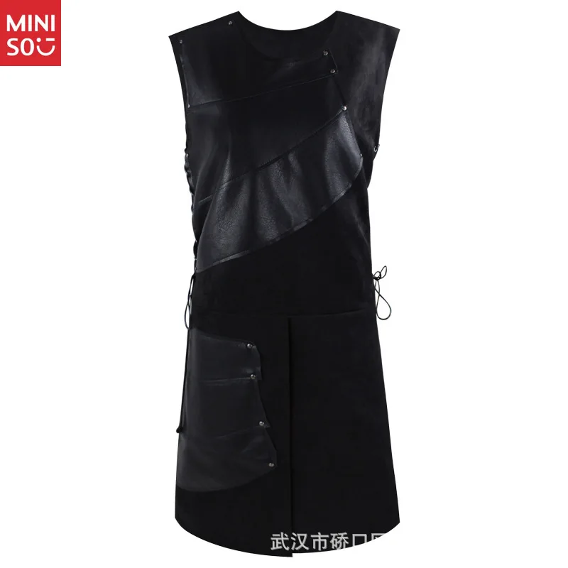 قميص Miniso للرجال من العصور الوسطى بدون أكمام وربطة جانبية - زي برقبة دائرية لعروض المسرح والكوسبلاي التاريخي