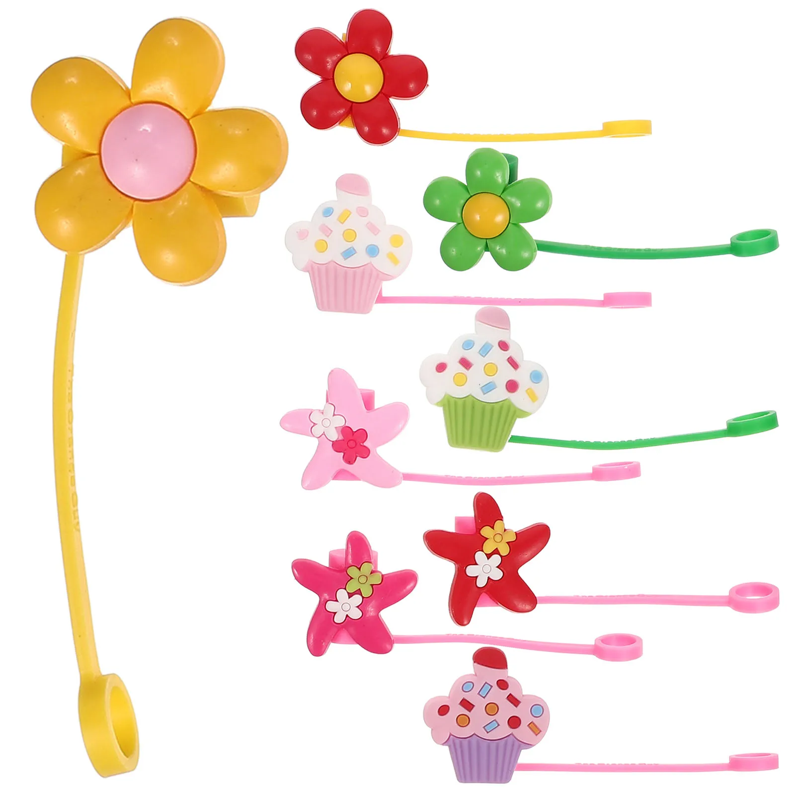 

9pcs Cute Straw Covers Silicone Drinking Caps for Reusable Straws Lightweight Portable Novelty Cartoon Toppers Straw Protectors