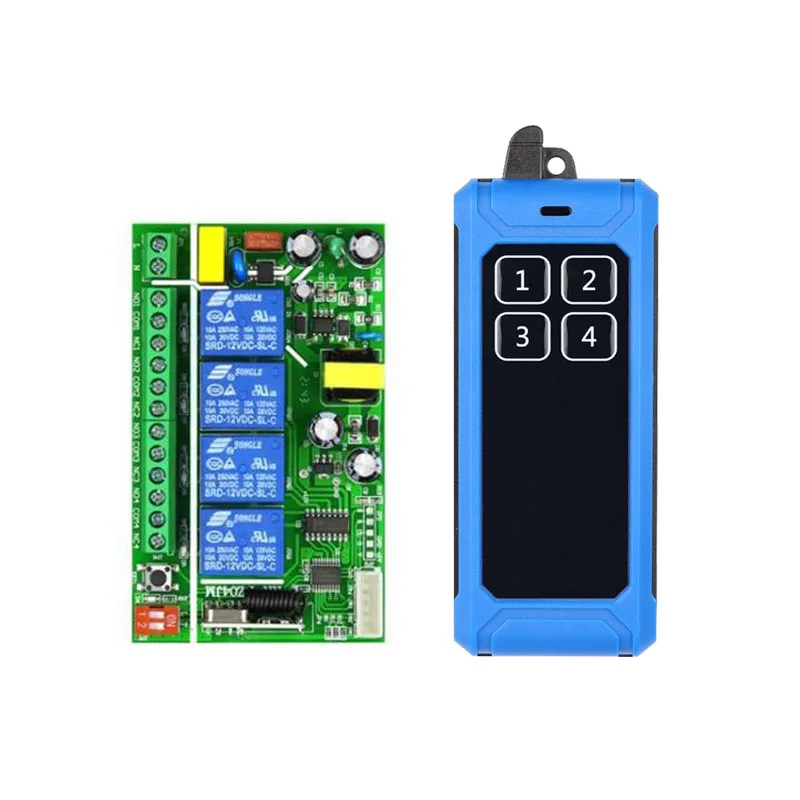 

1000M AC 110V 220V 4CH Wireless Remote Control LED Light Switch Relay Output Radio RF Waterproof Transmitter And 433MHz Receiver