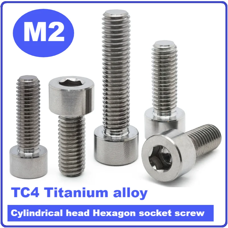 

TC4 Titanium alloy Cylindrical head Hexagon socket screwM2, Length 3/4/5/6/8/10/12/16/20mm,GR5 magnetic screws.