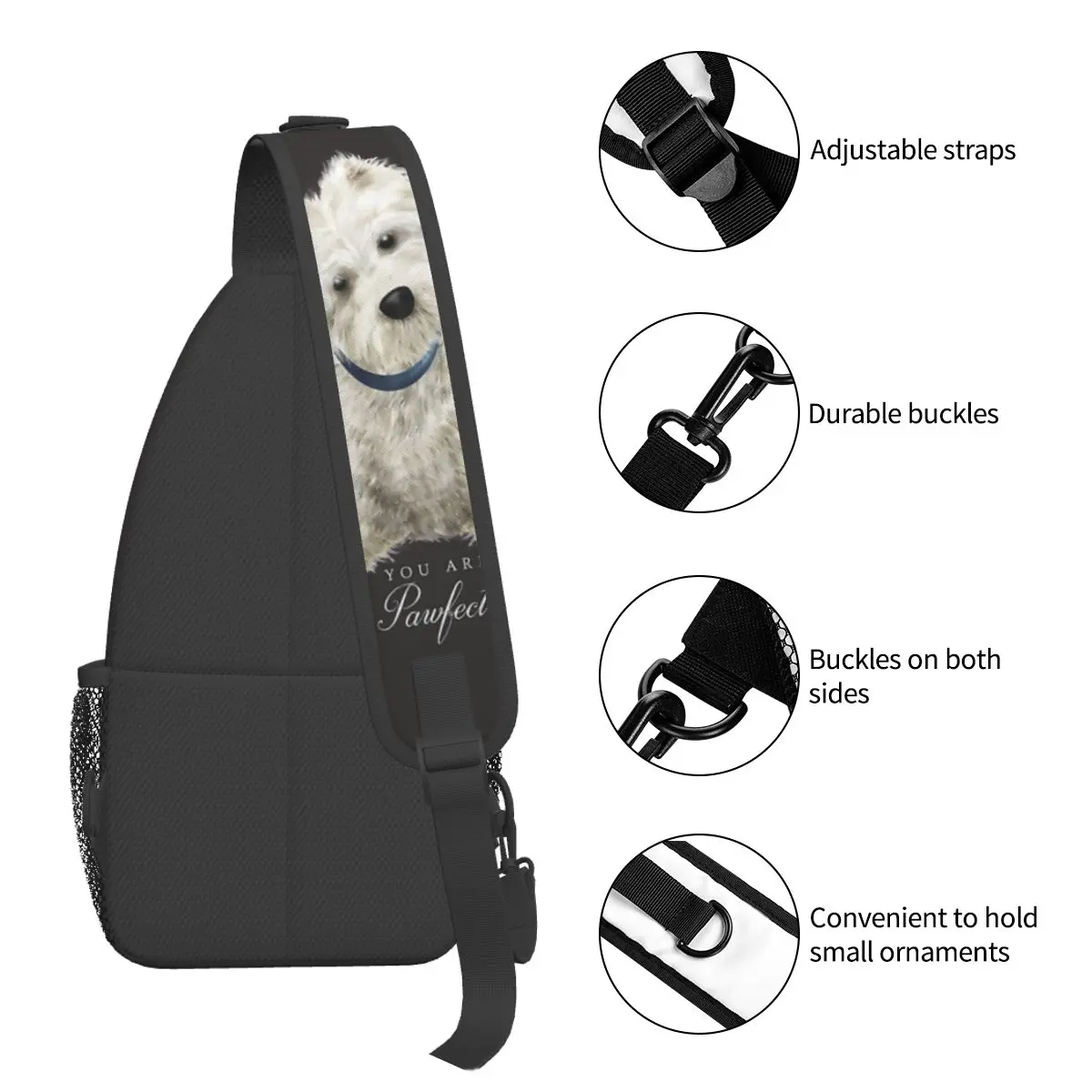 West Highland Terrier Dog Sling Bag Peito Crossbody Ombro Sling Mochila Viagem Caminhadas Daypacks Bonito Puppy Impresso School Bag