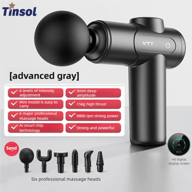 

TINSOL Portable Fascial Gun Electric Impact Mini Massager Deep Tissue Massage LED Touch Screen 6 Interchangeable Massage Heads