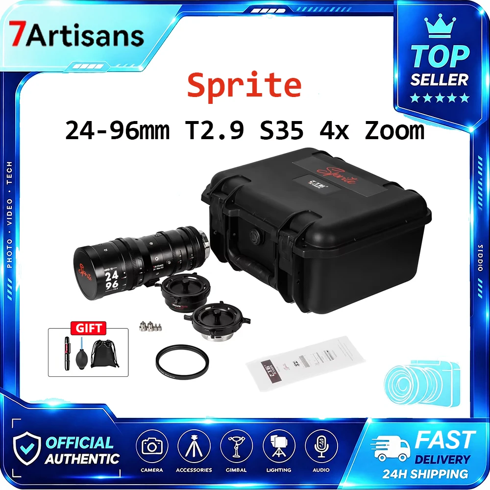 7artisans Sprite 24-96mm T2.9 S35 Frame 4x Zoom Professional Cinema Camera Lens Large aperture for PL Mount VENICE 2 Z CAM