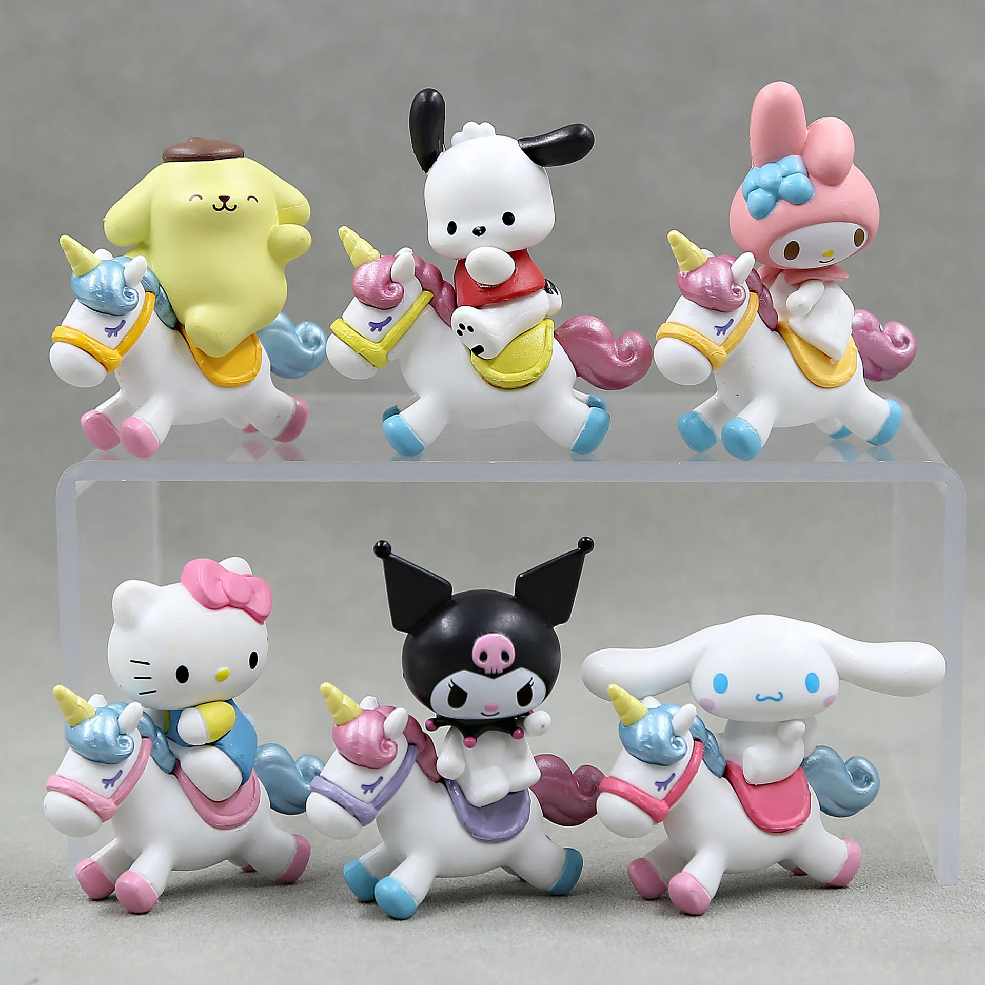 6pcs/set Sanrio Cartoon Kawaii Kuromi My Melody Cinnamonll Hello Kitty Model Desktop Ornament Accessories Toys Kid Birthday Gift