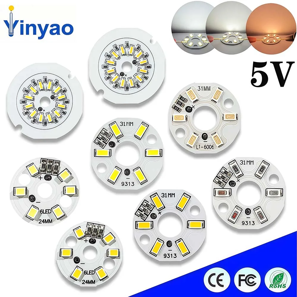 10 Pcs 3W 5V USB Light Board SMD 5730 2835 Chip Red Green Warm White Yellow Purple Round Changing Light Source With 15 Cm Cable