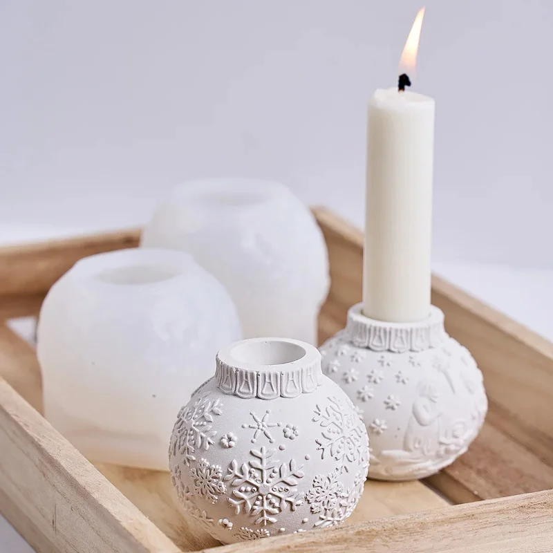 3D Weihnachtskugel Kerzenhalter Silikonform DIY geprägte Laterne Schneeflocke Blume Kerzenständer Gips Harz Handwerk machen