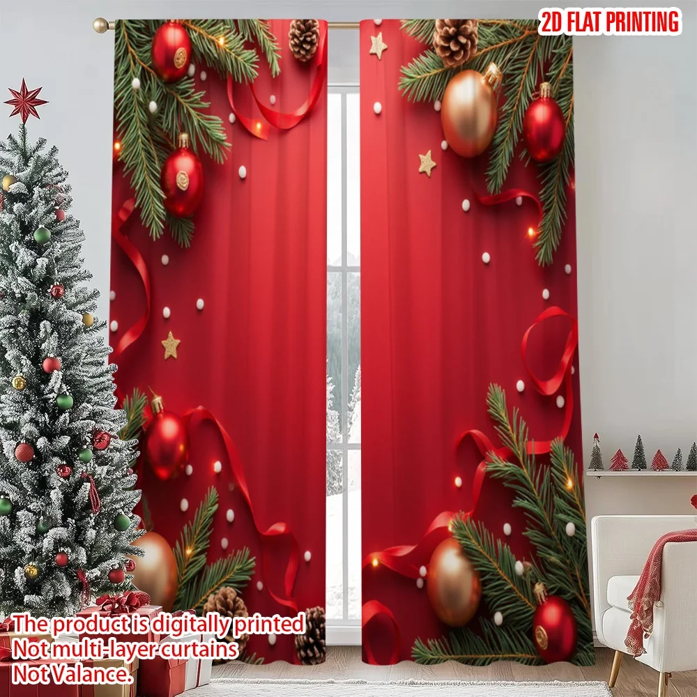 

2pcs 2D flat printing Happy Christmas fashion curtains Beautiful and warm Christmas Digital Printed Polyester Drapes Holiday
