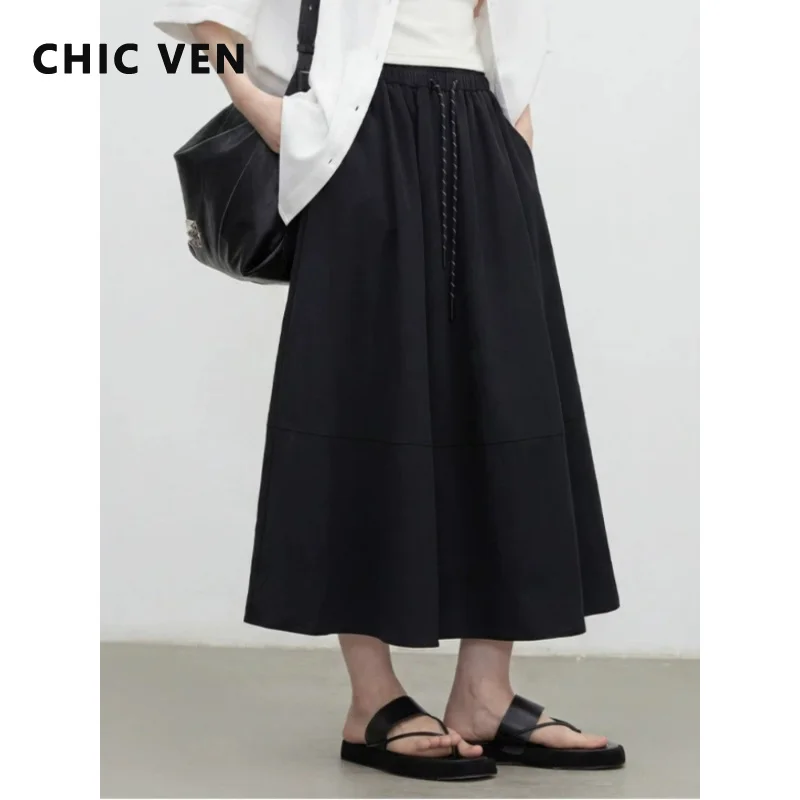 CHIC VEN New Women Skirts Solid UPF50+ Sunscreen Cool Half Skirt Elastic Waist  Drawstring Umbrella Skirt for Girl Summer 2026