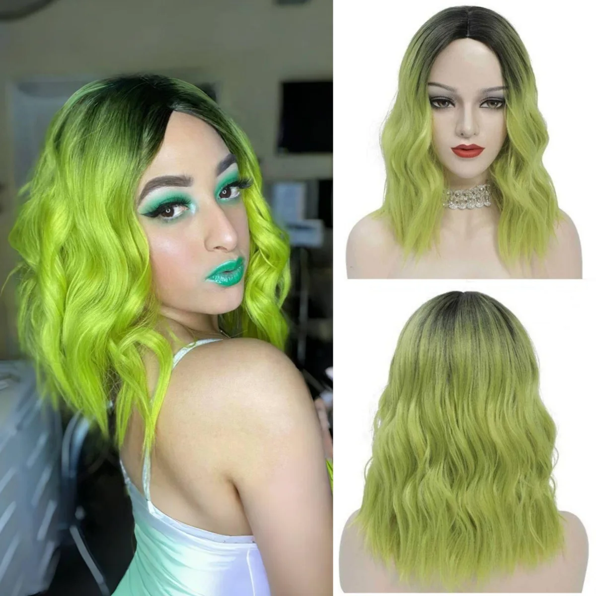 شعر مستعار صناعي مموج الجزء الأوسط شعر قصير مجعد ملون للحفلات التنكرية برأس كامل من الألياف المقاومة للحرارة