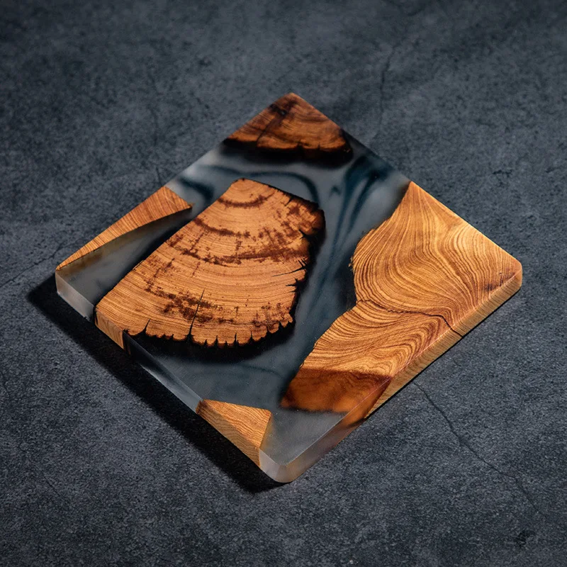 Wood Resin Coasters Square Cup Cushion Japanese Style Table Non-slip Cup Mat Resistant Coffee Drink Mat Square Tea Pad Dining