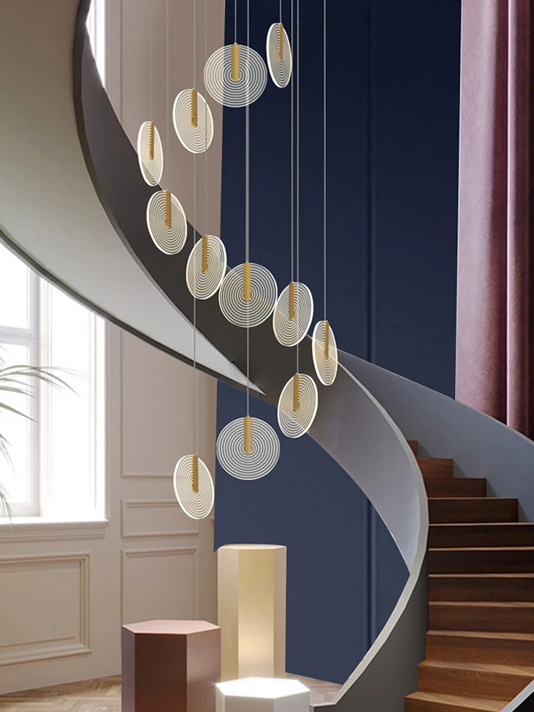 Imagem -02 - Girating Staircase Led Chandelier Ouro Minimalista Circular Iluminação Loft Designer Criativo Villa Sala de Estar Grande Lustre