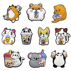 1 adet sevimli Boba süt çay kedi köpek ayı ayakkabı Charms Crocs aksesuarları Pin sandalet süslemeleri çocuklar yetişkinler için parti Favor hediyeler