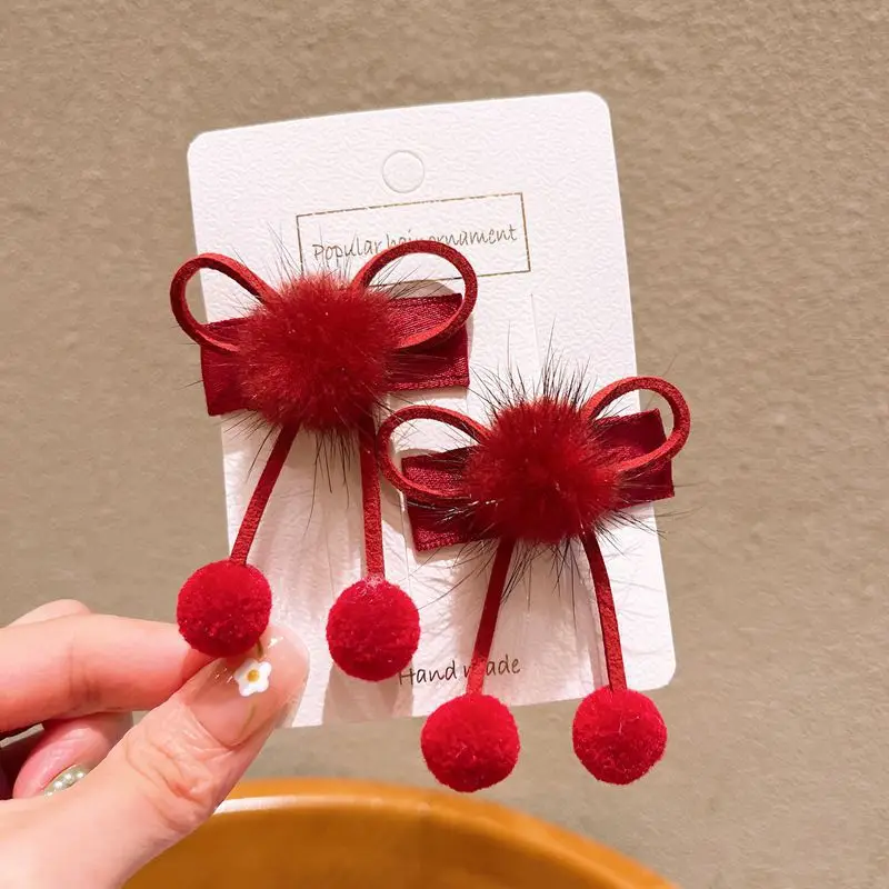 2026 Fall Winter Hairball Hairpin Girls' Bow BB Clip Baby Cute Hair Accessories Children's Top Clip Princess Headdress