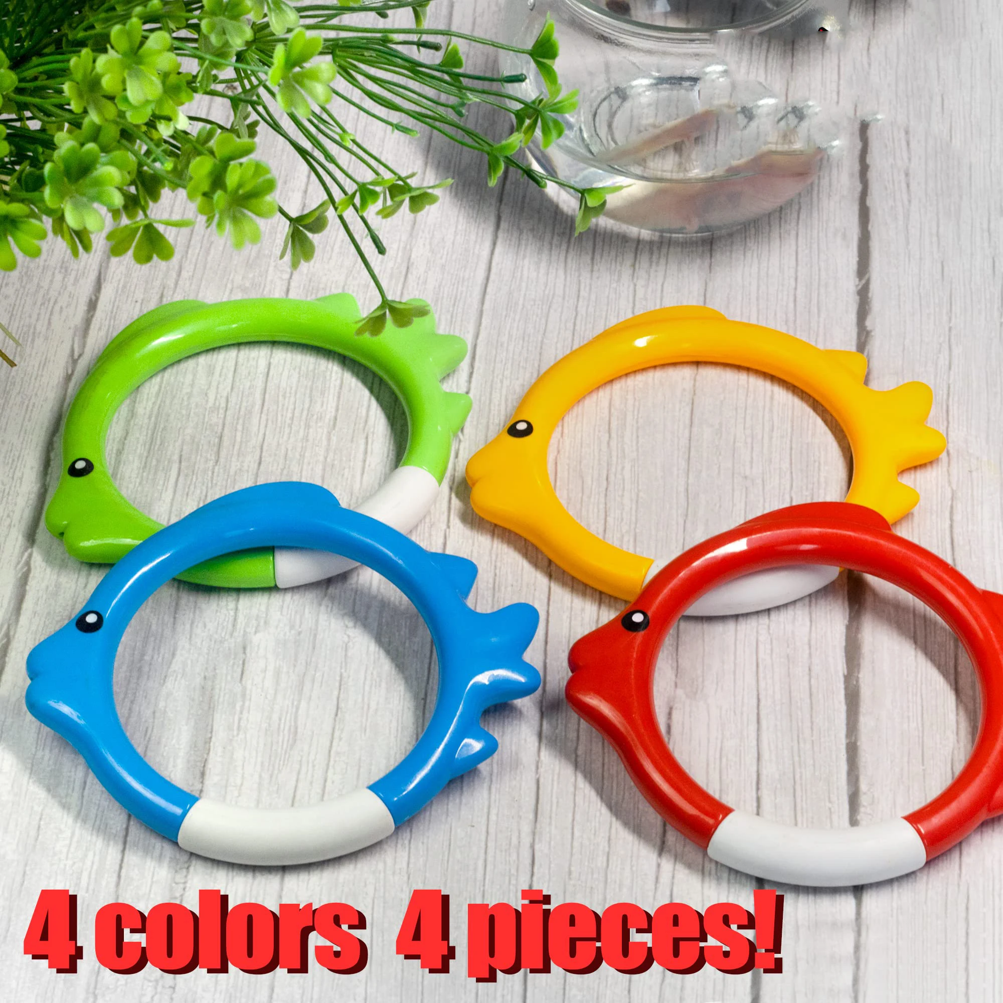 4Pcs Diving Ring Set Colorful Fish Shape Dive Rings Pool Toys Swimming Training Accessories for Toddlers Boys Girls Teens Adult