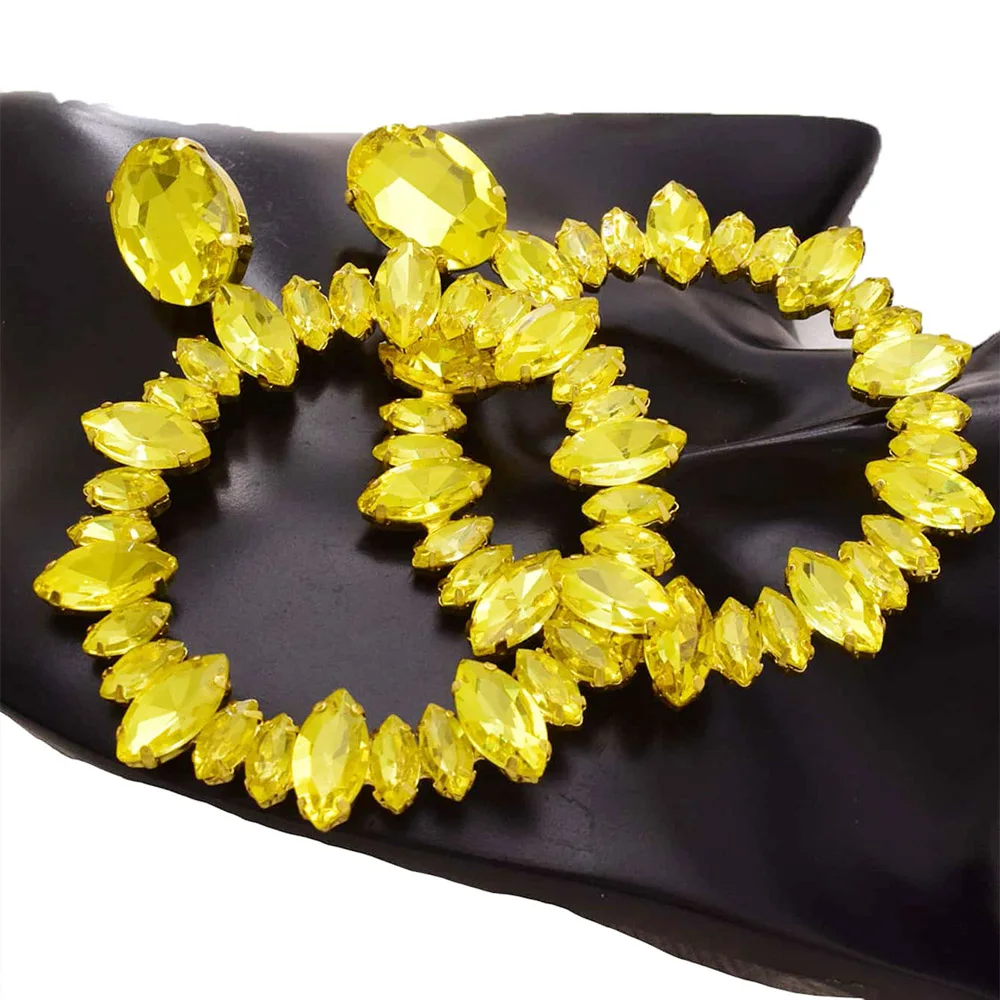 CUIER Yellow Rhinestone Oversize Drop Statement Earring for Women Big size Jewelry for Wedding