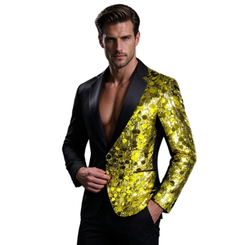 Men's Personality Shiny Sequins Suit Jackets Male Bar Nightclub Singer Tour Concert Stage Shiny Blazers Tuxedo Party Costume