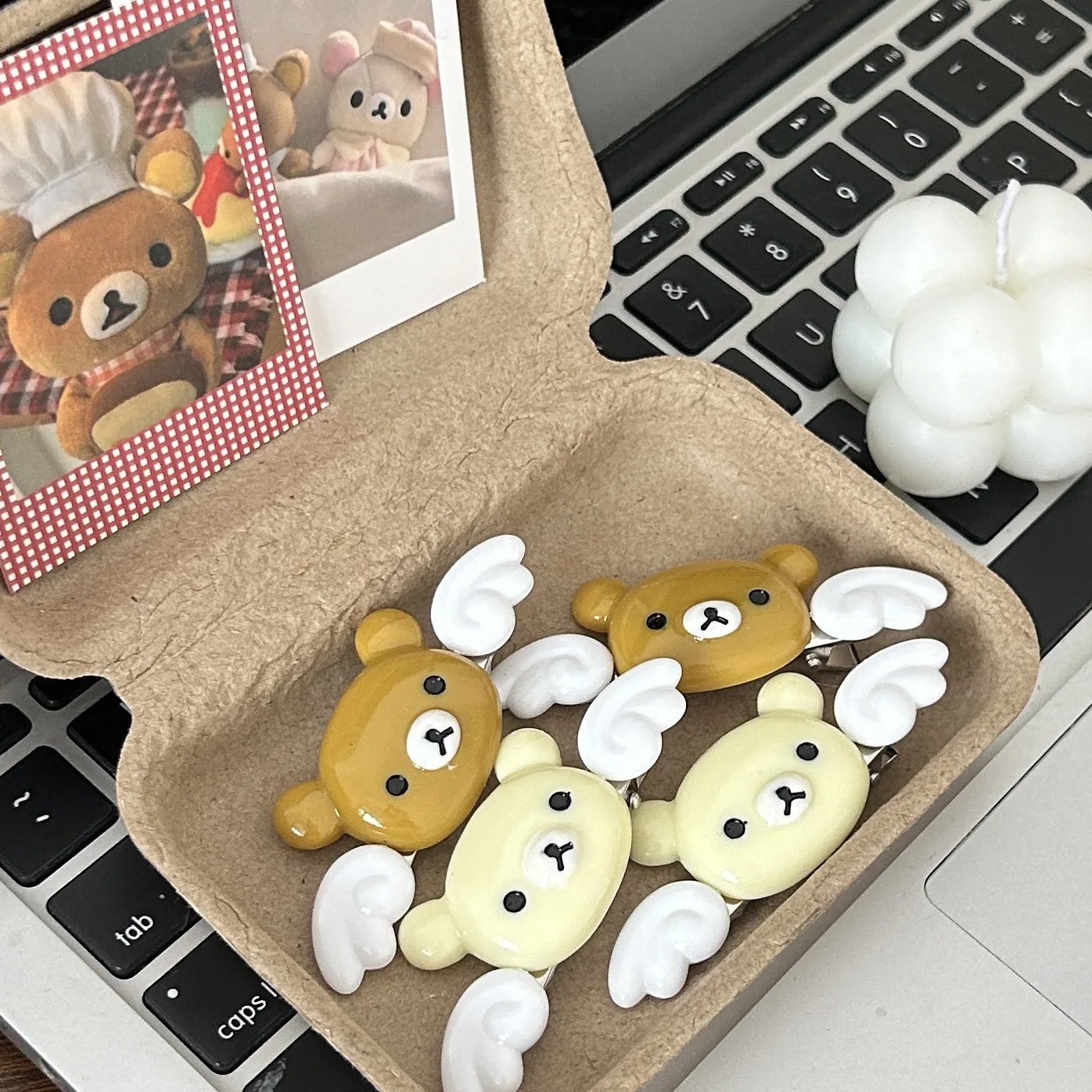 2PCS Kawaii  Angel Wing Rilakkuma Bear Hair Clips Retro Cartoon Duckbill Barrettes Ins Popular Side Bang Hair Pins For Studesnt