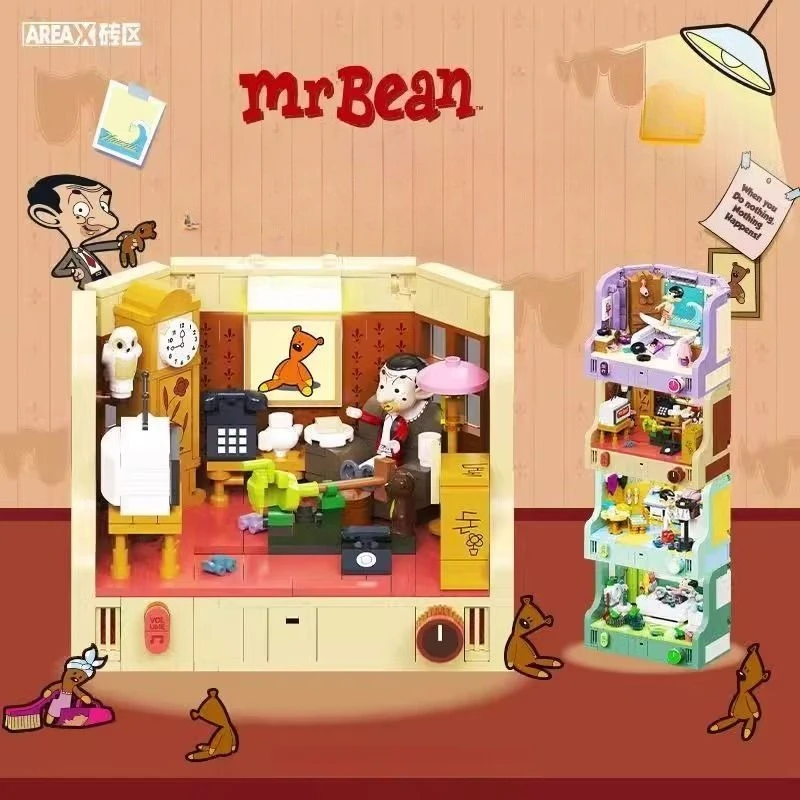 AREAX Anime Mr.Bean House Scene Series Baustein Kinderspielzeug Heimdekoration Lernspielzeug für Kinder Weihnachtsgeschenk