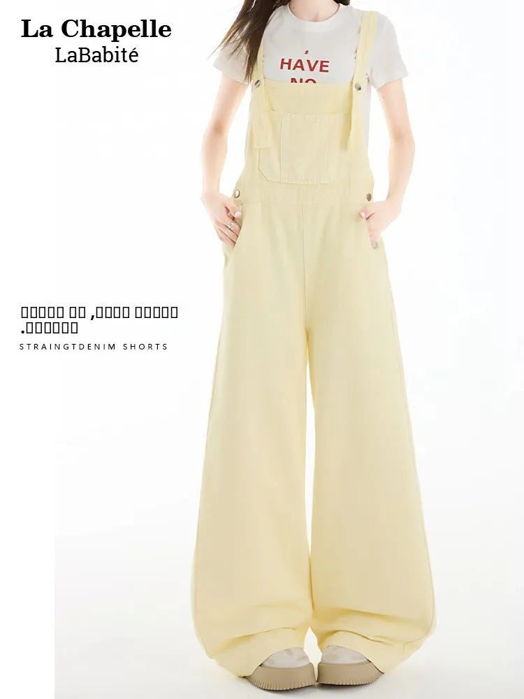 

Желтые джинсовые комбинезоны Lababite, женские свободные комбинезоны весна-осень-лето с высокой талией и широкими штанинами, повседневные джинсовые комбинезоны