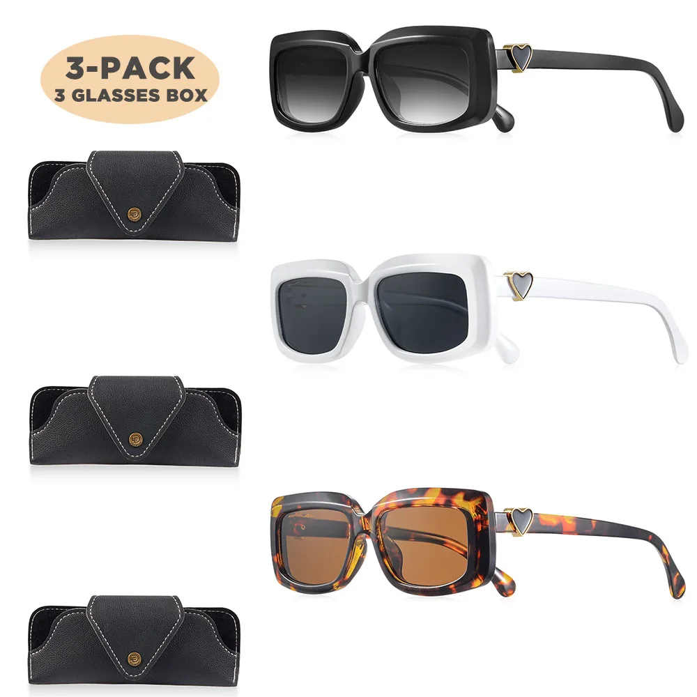 CRIXALIS 3 Stück trendige quadratische Anti-Glare-Sonnenbrille für Damen, Retro-Vintage-Stil, rechteckige Sonnenbrille für Damen, UV400, Damen