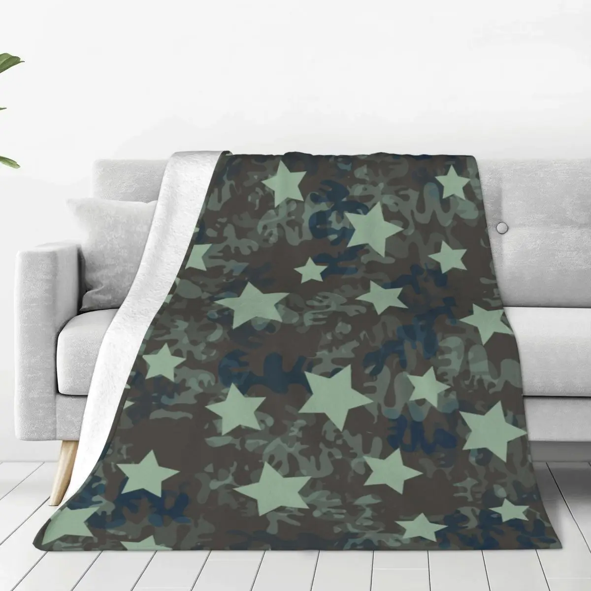 

Gray Camouflage Camo Star Print Knitted Blanket Velvet Super Warm Throw Blanket for Bedroom Sofa Bedspread